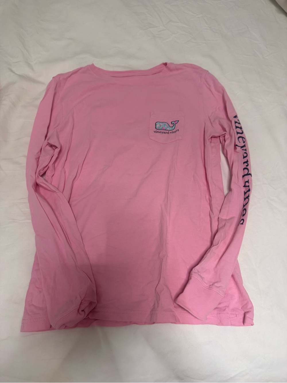 Vineyard Vines Pink Long-Sleeve Pocket Tee with Sleeve Logo